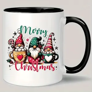 1pc Personalized Merry Christmas Ceramic Coffee Mug with Festive Gnome Snowflake Design Reusable Machine Washable Durable Ceramic Perfect Holiday Gift for Men Women Christmas Mugs