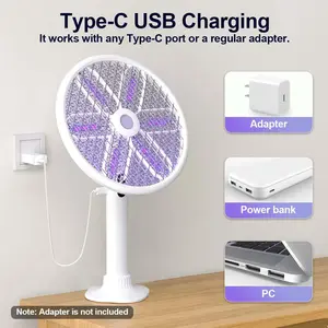 Rotating Head Electric Fly Swatter for Indoors with 16–40" Telescopic Handle, 4000V 2-in-1 UV USB Rechargeable Bug Zapper Indoor Outdoor, Fly Mosquito Zapper Killer Catcher Trap for Ceilings and Walls