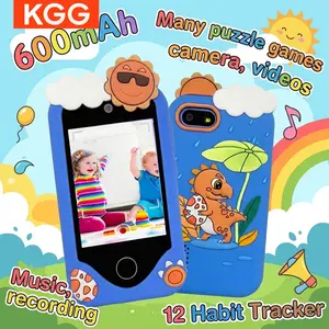 Cute cartoon kids mini phone students learn English vocabulary, mini smart phone fun learning educational tools, 12 habit tracking, video recording, music puzzle games, alarm clock calculator, flashlight, camera small phone for boys girls, holiday gifts
