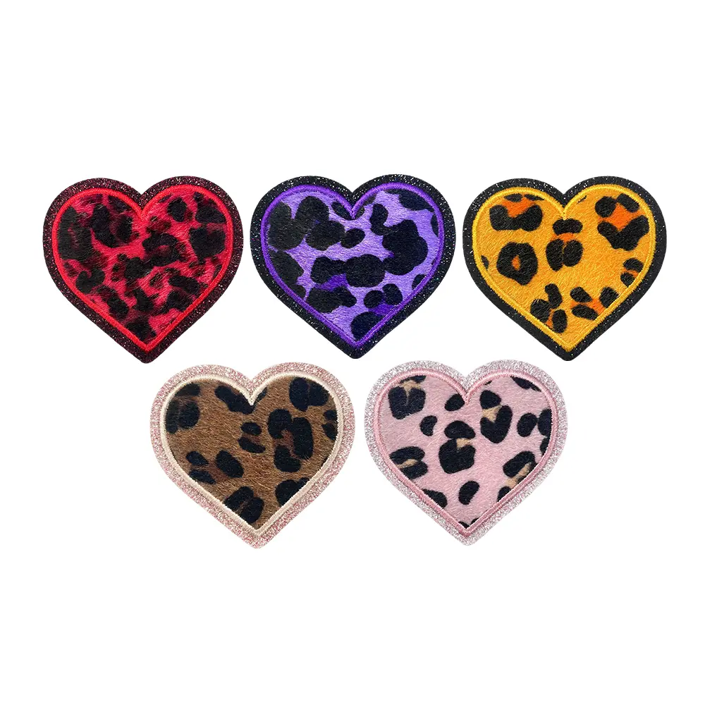 5Pcs Leopard Heart Iron On Patches Cute Kawaii Embroidered Applique for DIY Clothes Jeans Hats Jackets Backpacks Fashion Decoration
