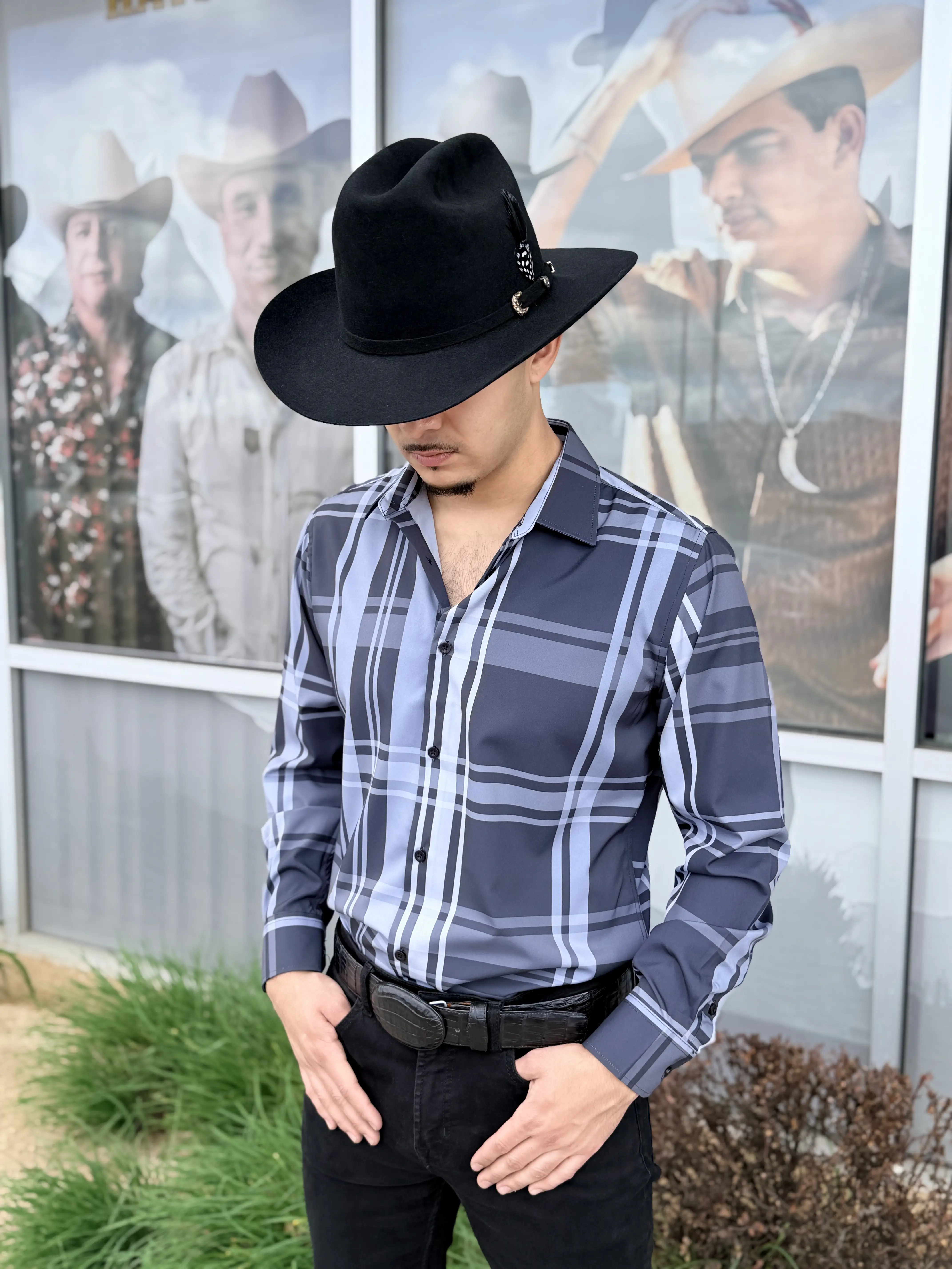 Cuadros - GDL Italy Design Camisa Fina IG03 (BLACK Stretch Long Formal Aesthetic Fitted Fit Menswear Top for Man)