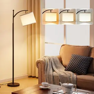 Tall Floor Lamps with 3 Color Temperatures Bulb & Adjustable Linen Shade, for Living Room, Bedroom, Office, Classroom, Dorm Room (9W Bulb Included), Beige & Black, 60"