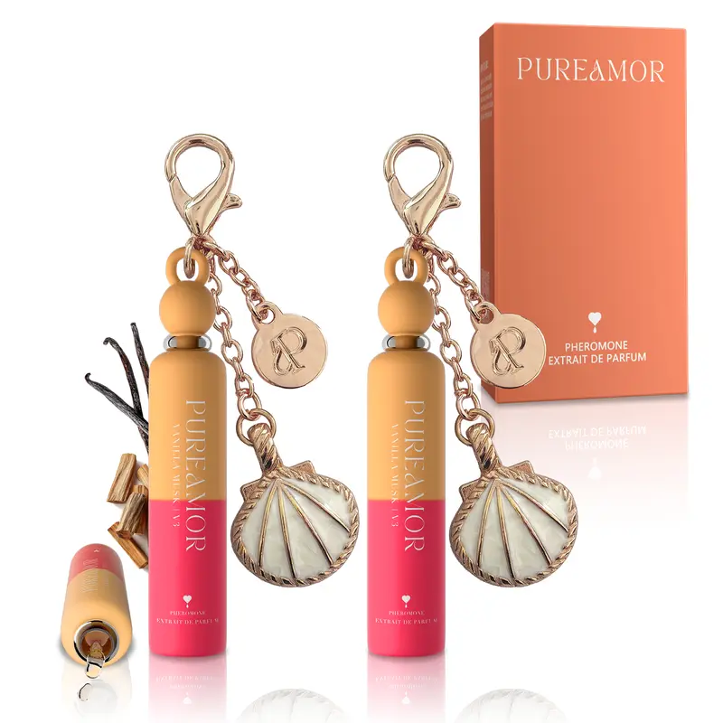 PureAmor Mini Keychain Pheromone Extrait de Parfum - Long Lasting Perfumes (8+ Hr Designer-Inspired Unisex, 13 Scents: Floral, Woody Amber Musk, Sweet, Fresh Rose), 24 Months Shelf Life, Pocket/Purse Perfume, Multi-Pack Party Favors for Date Night, Brunch