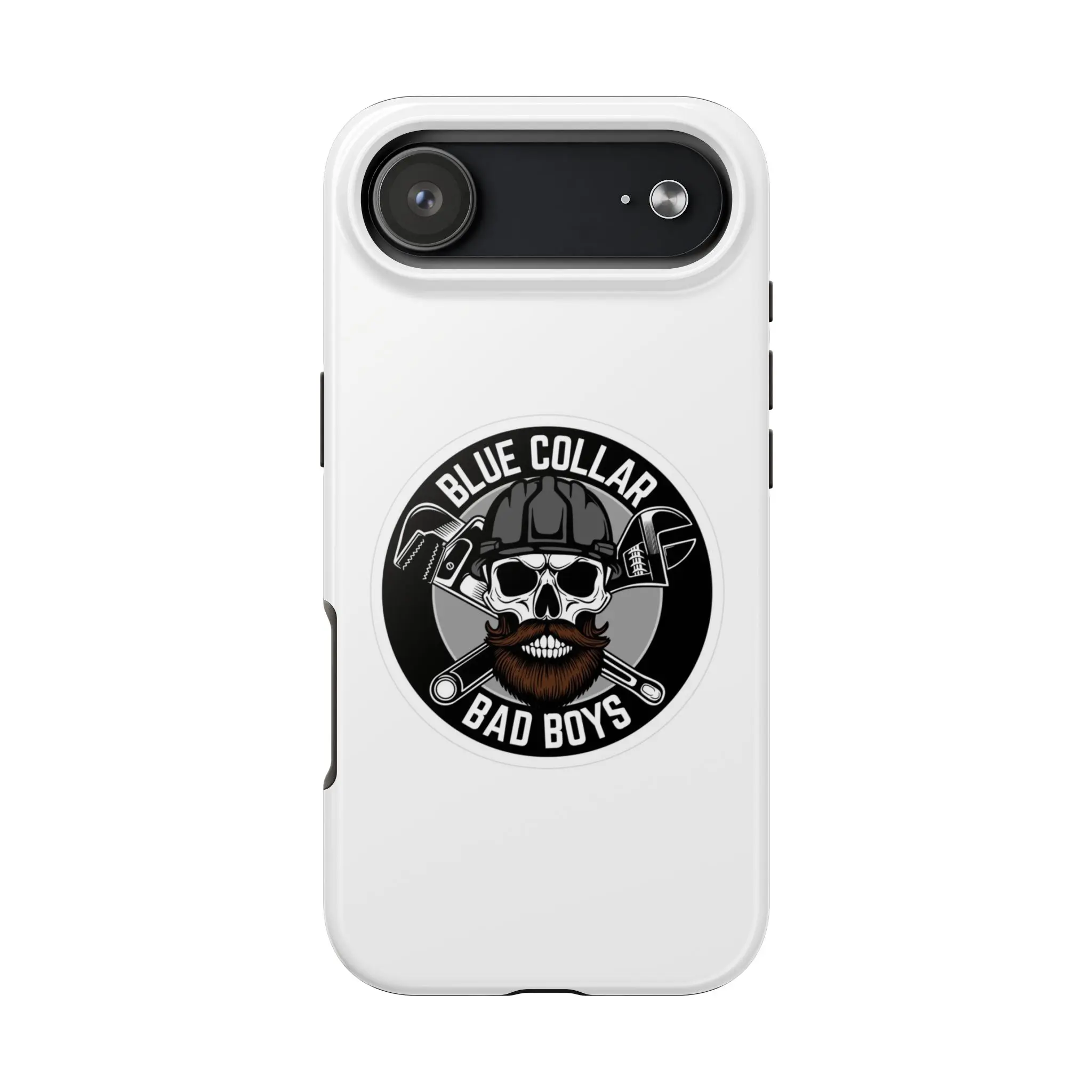 Blue Collar Bad Boys Skull Phone Case – Construction Worker Hard Hat Mechanic Tradesman Tough Guy Graphic iPhone & Samsung Case Gift for Blue Collar Men