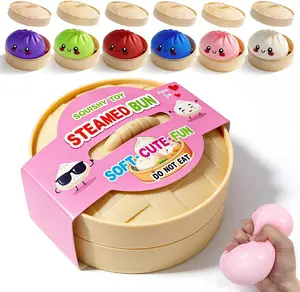 Dumpling Squishies,3.4inch Colorful Dumpling Stress Balls, Fidget Sensory Toy, Squeeze Dough Ball Stress Relief Hand Toys with Food Steamer, Dumpling Squishy Mystery Box.