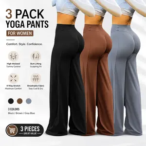 【3-Piece Set】 Women's Plus Size Yoga Wide-Leg Pants for Sports, Fitness, Outdoor Yoga, Daily Casual Wear, High-Waisted, Tummy-Slimming, Hip-Lifting Wide-Leg Yoga Pants