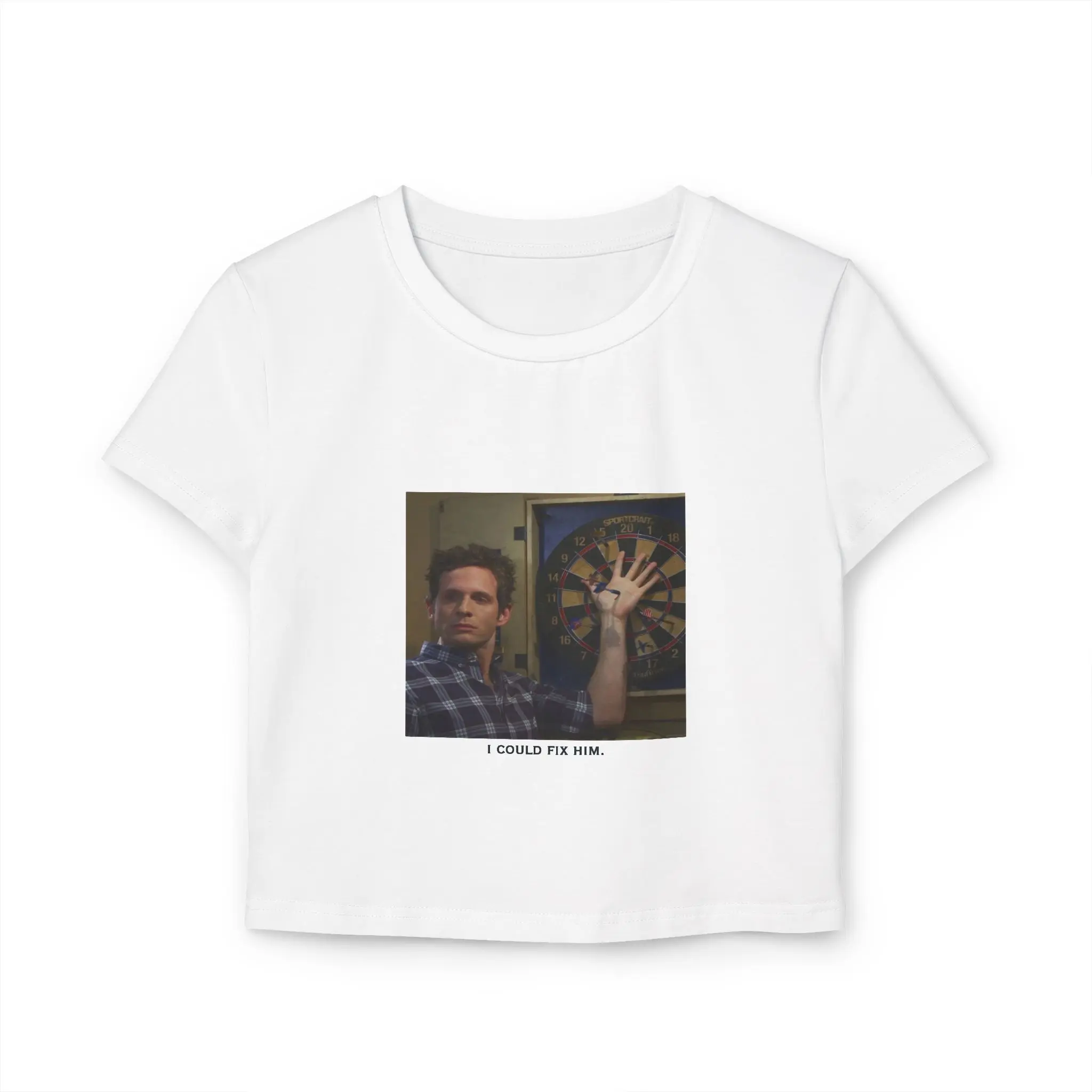 Dennis Reynolds Shirt | I Could Fix Him Baby Tee | It's Always Sunny Shirt | Funny TV Boyfriend Crop Top | Gift for Her | Cotton Y2K Tee Black Comfort