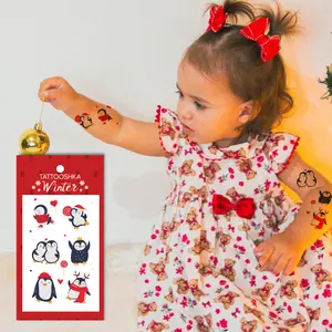 Funny penguins (L-78). Temporary tattoos. Party tattoos. Kids tattoos. Custom design. Tattoo sets. Ukrainian. Realistic. Waterproof