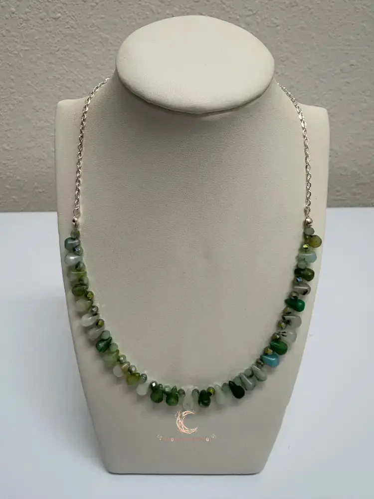 Peruvian Opal Necklace - Blue Green Crystal Sterling Silver