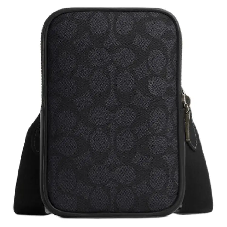 Coach Aden 12 Mini Crossbody Bag for Men – Coated Canvas with Zip Closure and Brand Print, Charcoal and Black