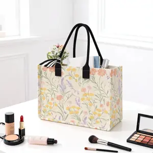 Floral Bouquet Print Large Capacity Storage Bag, Super Size Organizer with Durable Handle, Space Saving Multi-Purpose for School, Travel, Shopping