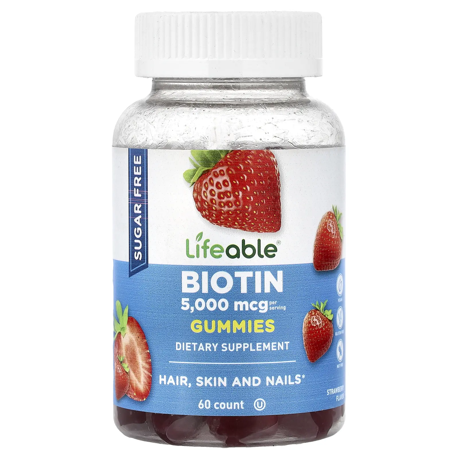 Lifeable Biotin Gummies, Sugar Free, Strawberry, 60 Gummies (2,500 mcg per Gummy)