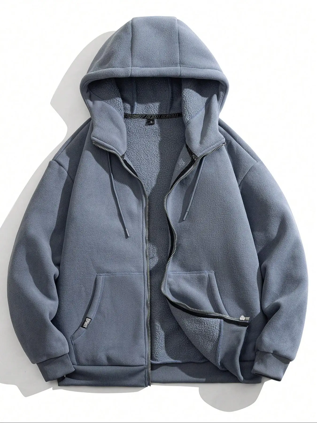 Men's Solid Pocket Drawstring Zip Up Hooded Jacket, Regular Fit Casual Long Sleeve Thermal Lined Outerwear for Fall & Winter, Men's Clothes for Daily