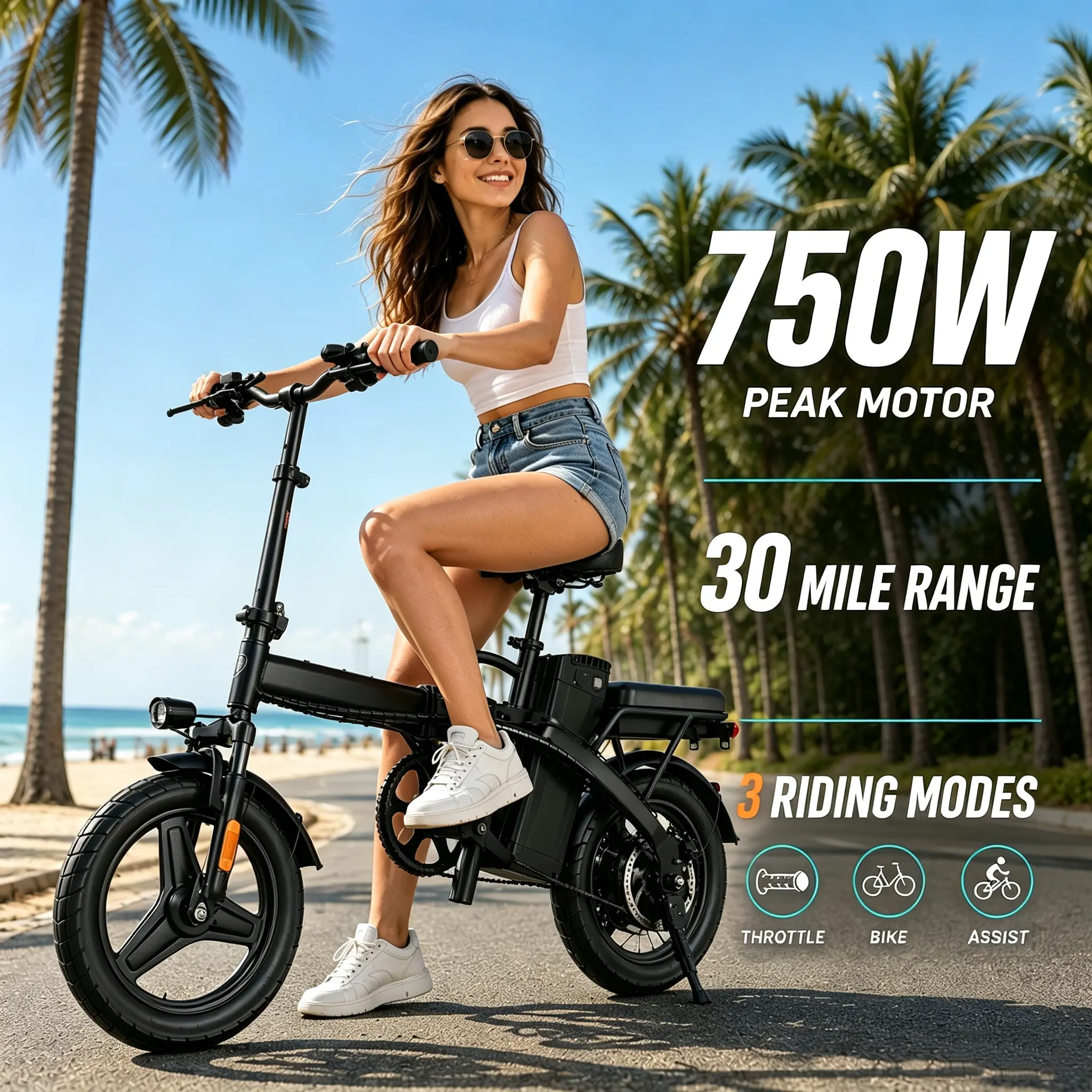 Upgraded Folding Electric Bike - 750W Peak Motor, 18-22 MPH Top Speed, 20–30 Mile Range, 14-Inch Lightweight Compact Commuter Bike for Adults, UL 2849 Certified, Birthday Gift Idea