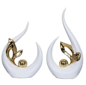 2 PCS White Gold Home Decor Accent Ceramic Statue Abstract Sculptures Centerpieces Mid Century Modern Decor