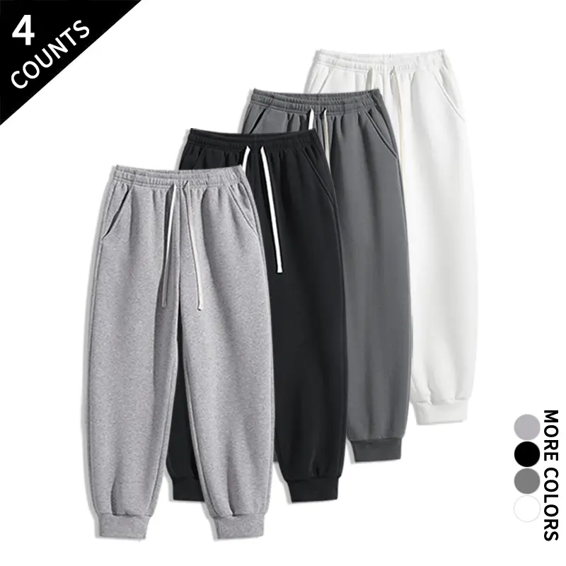 4-Pack Men’s Jogger Sweatpants Black/White/Gray Multi-Color Loose Fit Athletic Pants Students Campus Commute Everyday Versatile Basic Long Pants