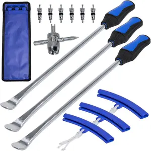 Tire Spoons 14.5IN, Steel Tire Changing Kit for Motorcycle Dirt Bike Lawn Tractor Bicycle and More, Include 3 Tire Removal Tool, 3 Rim Protector, 1 Valve Tool, 6 Valve Cores