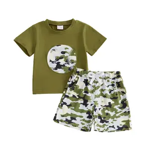 Babamoon Kids Toddler Baby Boys Summer Outfits Sets Short Sleeve O Neck Baseball Embroidery Tops and Camouflage Shorts 2pcs Clothes Set 6M-4Y