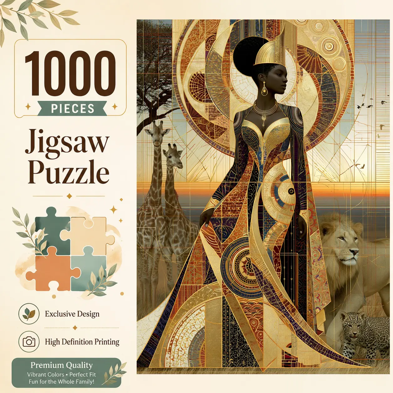 Regal Golden Savanna Queen 1000 Pieces Jigsaw Puzzle for Adults, Challenging Family Game for Stress Relief Relaxation and Brain Exercise, Elegant Wildlife Wall Decor Gift for Art Lovers and Seniors, 19.7x27.6inch(50x70cm)