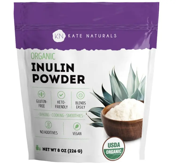 Kate Naturals Inulin Powder Organic from Blue Agave (8oz) Soluble Prebiotic Fiber for Coffee, Yogurt & Smoothies
