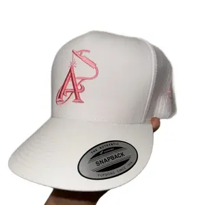 WHITE / PINK A Authentic Snapback Hat -  White Mesh Cap with pink Logo Design