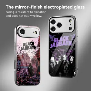 PIKPAKA Band B-Black S-Sabbath Heavy Metal Phone Case For iPhone 17 16 15 14 13 12 Pro Max Plus Electroplated Metal Bumper Case Ultra-Slim Tempered Glass Back Shockproof Anti-Scratch Luxury Armor Fashion Case