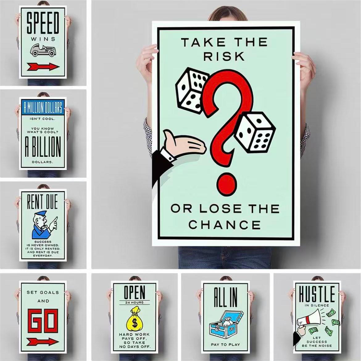 Monopoly Inspirational Poster Decorative Painting Classic Cartoon Graffiti Canvas Art Time Is Money Wall Art & Hanging Picture Suitable for Artistic Wall Decoration in Home Living Room and Office