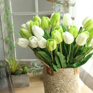 Set of 10 Artificial Tulip Stems with Real Touch, 18 inches Tall