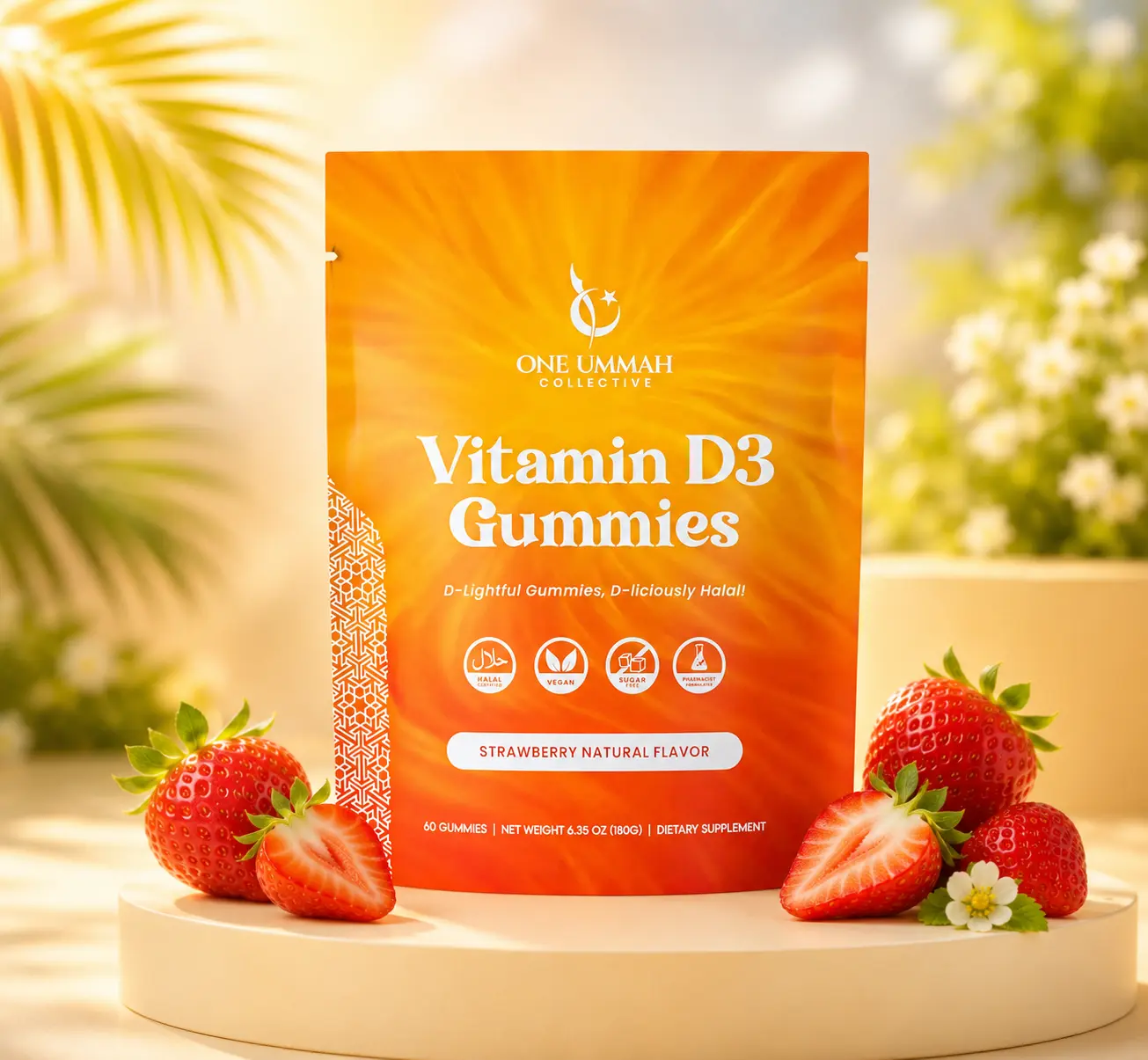 Halal Certified Vitamin D3 2000 IU Cholecalciferol Gummies - Sugar Free, Vegan, High Absorption, 60 Pieces, Clean & Healthy Goodness - Immune Boost Supplement for Adults, Children