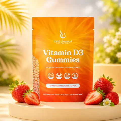 Halal Certified Chewable Vitamin D3 2000 IU Cholecalciferol Gummies - 1 Ummah Collective, Sugar Free, Vegan, High Absorption, 60 Pieces, Clean & Healthy Goodness, Daily Vitamin Supplement for Adults, Children