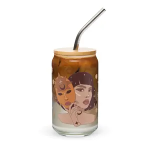 Zodiac Snob® Gemini Can-Shaped Glass 16 oz with Bamboo Lid & Metal Straw - Stylish, Eco-Friendly Drinkware for Iced coffees, sodas, cocktails & mocktails