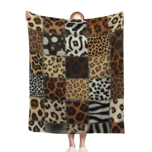 1pc Vintage African Safari Patchwork Flannel Blanket - Soft Lightweight All-Season Throw with Giraffe & Zebra Animal Patterns, Earthy Tones (Brown/)