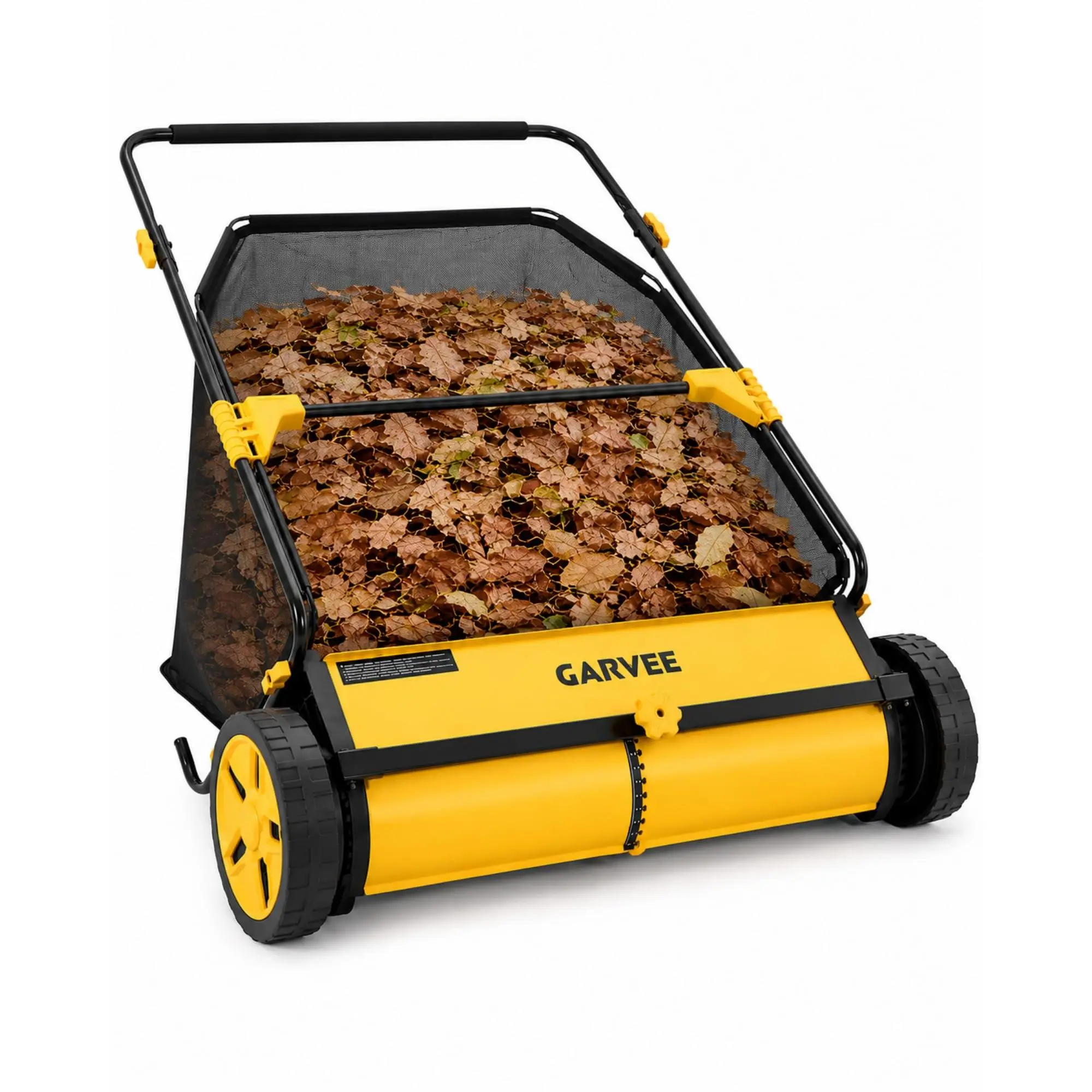 30 Inch Manual Push Lawn Sweeper, Leaf Grass Collector with 10 Cu.Ft. Mesh Bag, 4 Spinning Brushes, Adjustable Height, Heavy Duty Yard Cleaner for Lawn Driveway Sidewalk