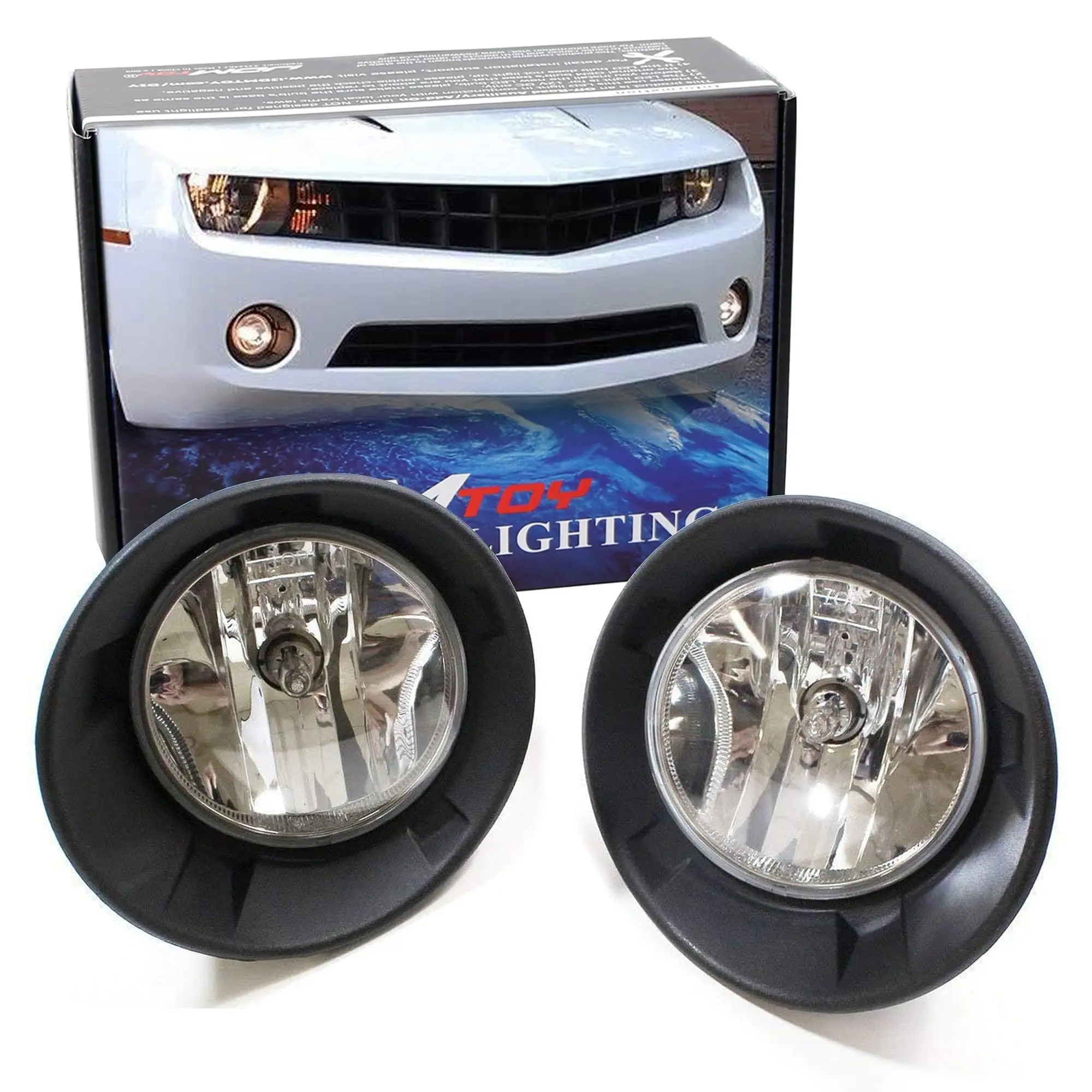 iJDMTOY Complete Set ClearLens Fog Light Assembly w/Halogen Bulbs and Relay Switch For 2010-2013 Chevy Camaro LS LT (Fit w/Halogen Front Road Illuminating Lights Trims Only)
