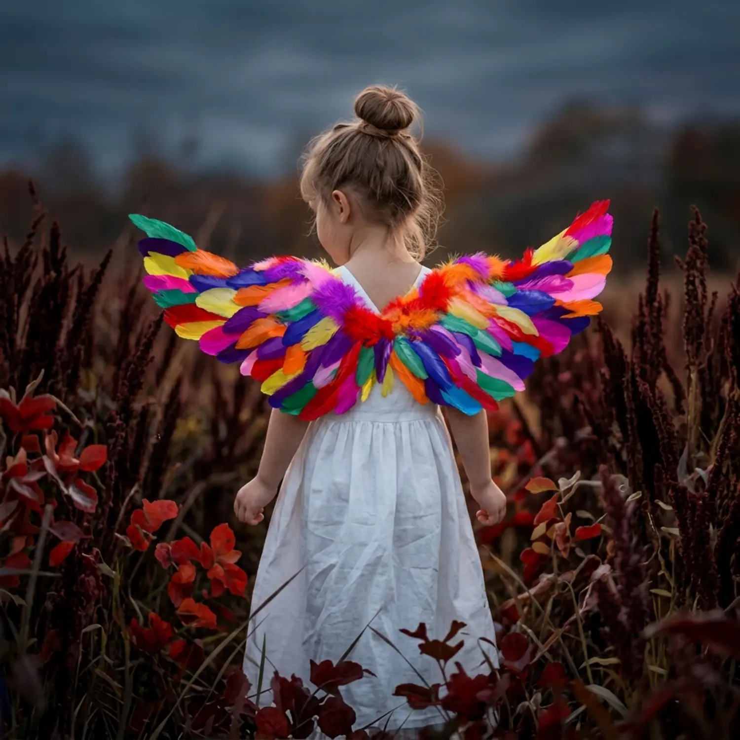 3-Piece Colorful Simulated Feather Wings Back Accessory Set with Ring - Angel Wings Aesthetic, for Children, Birthday Parties, Performances