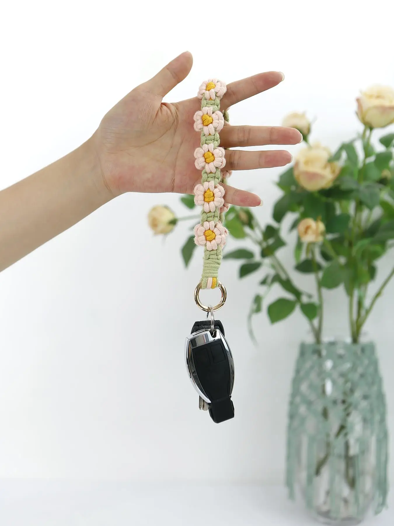 Summer Boho Handmade Flower Rope Braided Keychain, Niche Personalized Keychain, Vintage Ethnic Style Keychain For Women & Men