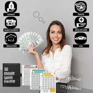 100 Envelopes Money Saving Challenge Binder, A5 Budget Binder with Cash Envelopes, Savings Challenges Book to Save $5,050, 10,000, 500, Budget Planner for Budgeting Planner Saving Money, Black