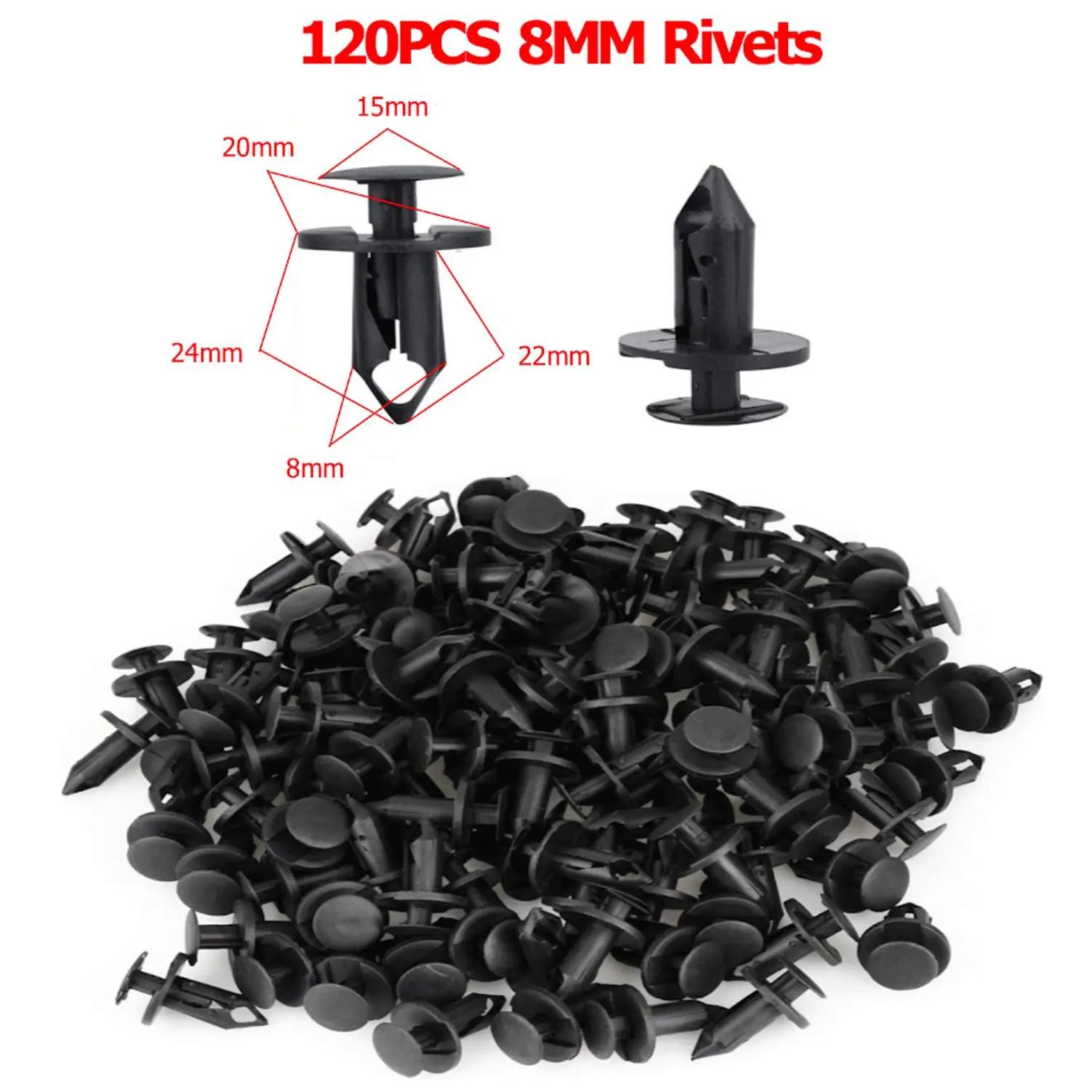 120Pcs 8mm Retainer Rivets, Universal Fitment Fastener Fender Push Pin Bumper Clips, Automotive Fasteners & Clips for Toyota