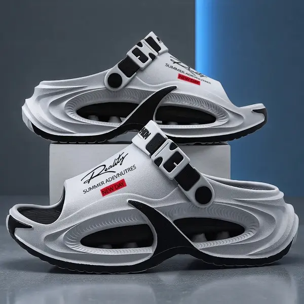Men's Thick Sole EVA Slide Sandals - Lightweight Cushioned Walking Shoes, Chic Athletic Footwear for Summer Beach, Party Use, Waterproof, Ankle, Modest, Street