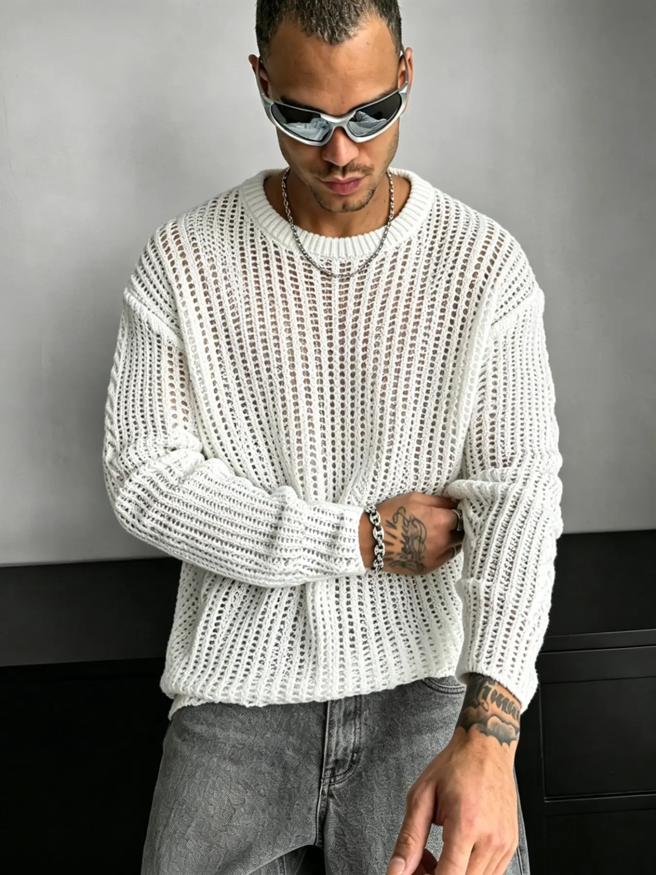 Knitted Long Sleeve Top, Knitwear, Knit Sweater Pullover, All Season Pullover, Casual Street Style, Streetwear, Breathable Soft Fabric, Loose Fit, Colorblock Design, Men's & Women's Unisex Home Wear