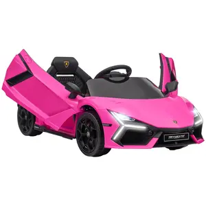 12V Kids Electric Car, Battery Powered Ride on Car with Hydraulic Doors, Remote Control, Transport Wheels, Spring Suspension, Music, Lights, 3 Speeds, Pink