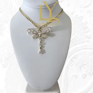 LaYaiBoutique #1103 Chain and Dragonfly White Stone 14k Gold Plated High Quality