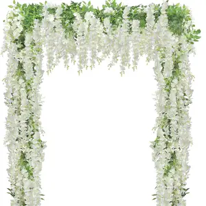 5 Pcs Wisteria Artificial Flowers Garland, Fake Wisteria Vine Kit, Hanging Flower for House Outdoor Garden Ceremony Outside Wedding Arch Floral Decor, Xmas Decor, SINSOLEDAD