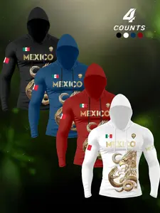 4 Piece Set American Retro Mexican Theme Hooded Long Sleeve Men's Eagle Snake Print Quick-Dry Workout Clothes, Sporty Loose-Fitting