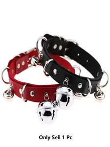Sweet Cool PU Leather Choker Necklace with Bell Charm, Trendy Clavicle Chain for Party, Christmas, Halloween, Creative Gift Idea, Adjustable Choker, Trendy Jewelry