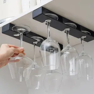 Space-Saving No-Drill Cabinet Wine Glass Rack, Holds 3 Glasses, Easy Install, Rustproof, Ideal for Kitchen Bar Dining Room