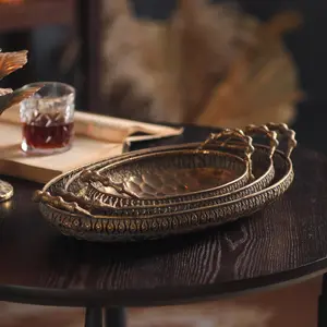 Vintage Metal Tray, 3 Counts/set Multi-functional Serving Tray, Cake Display Tray, Decorative Tray for Home Kitchen Living Room Bedroom Office, Plates