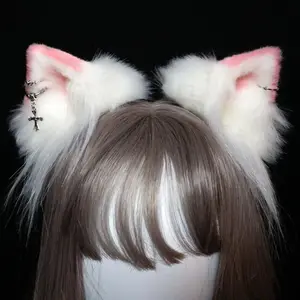 White cat ears pink beast ear tire lovely cosplay Lolita hand yellow ear clip kc hair band