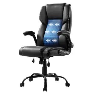 VEVOR Executive Office Chair with Lumbar Support,  300lb Capacity Office Chair with Flip-up Armrests & Lumbar Pillow, Height Adjustable Ergonomic Chair, PU Leather Reclining Home Office Desk Chairs