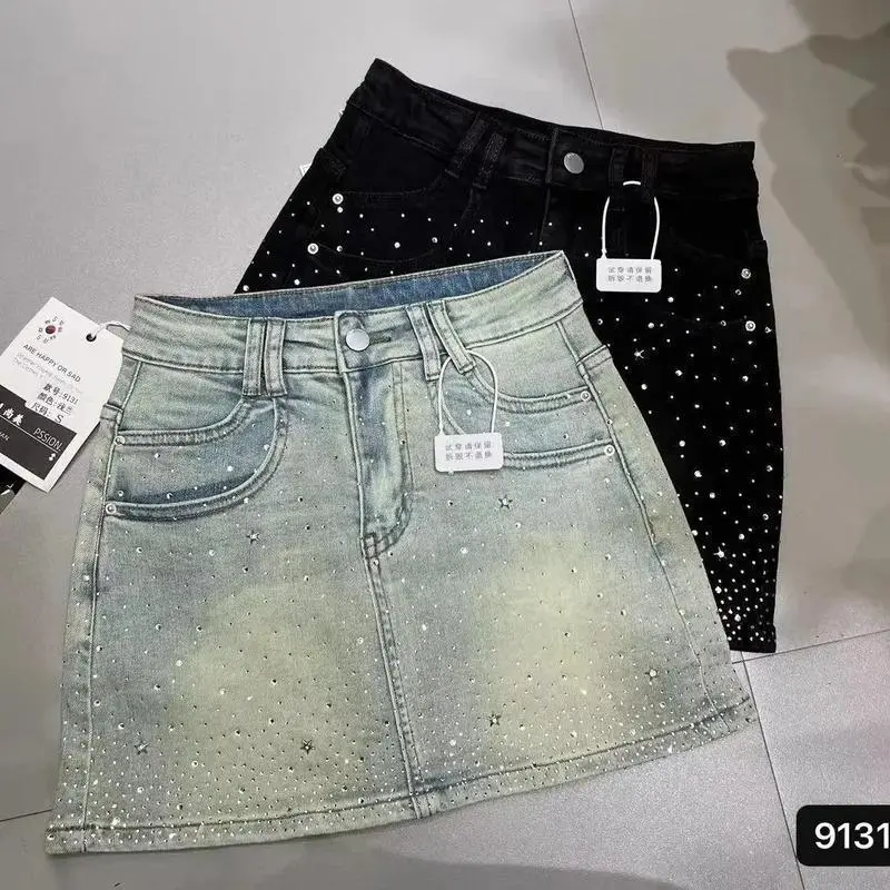 Starry Denim Skirt for Women Summer New Retro Slimming a-Line Sheath Denim Skirt Starry Denim Skirt for Women Summer New Retro Slimming a-Line Sheath Denim Skirt